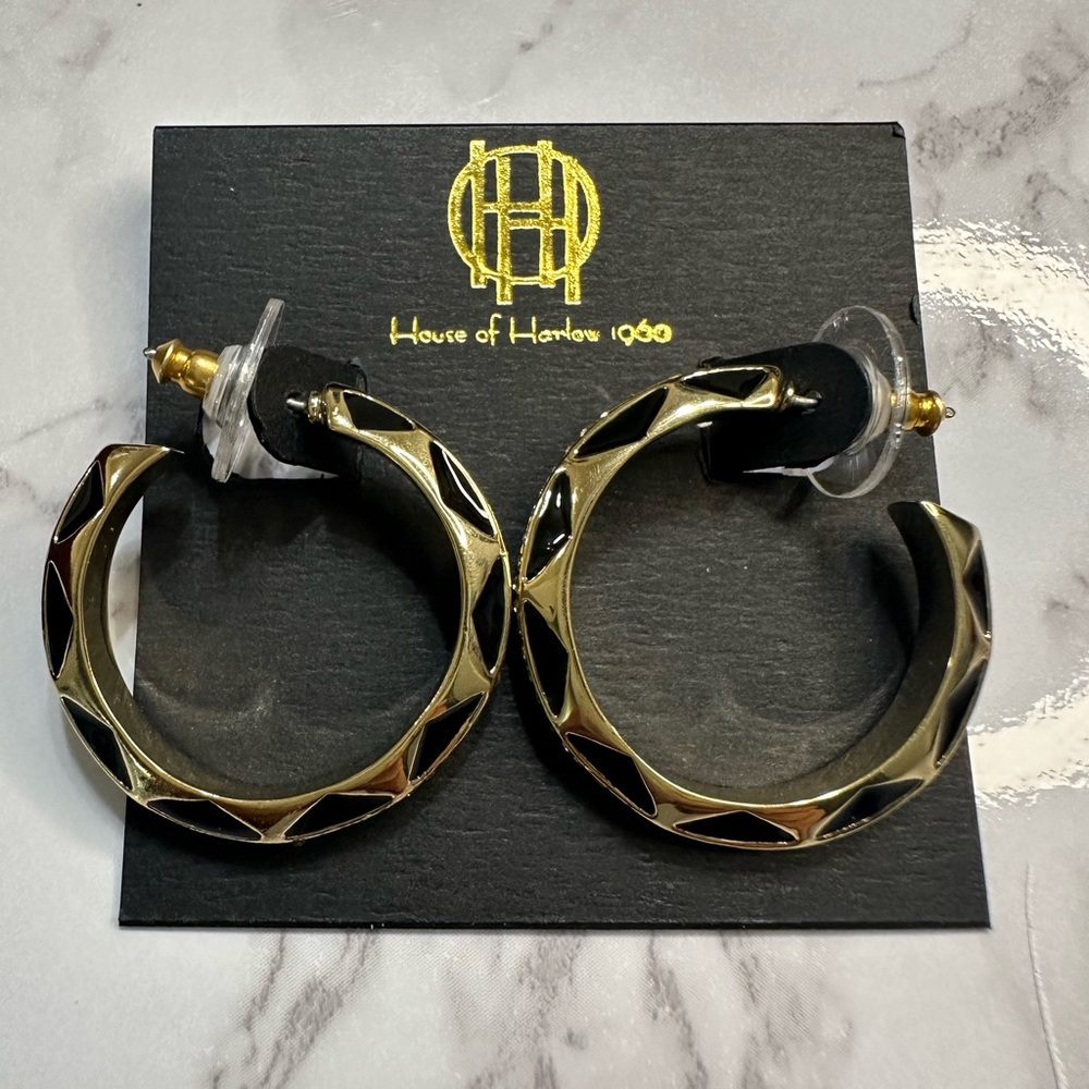 House of Harlow 1960 Geometric Gold and Black Earrings